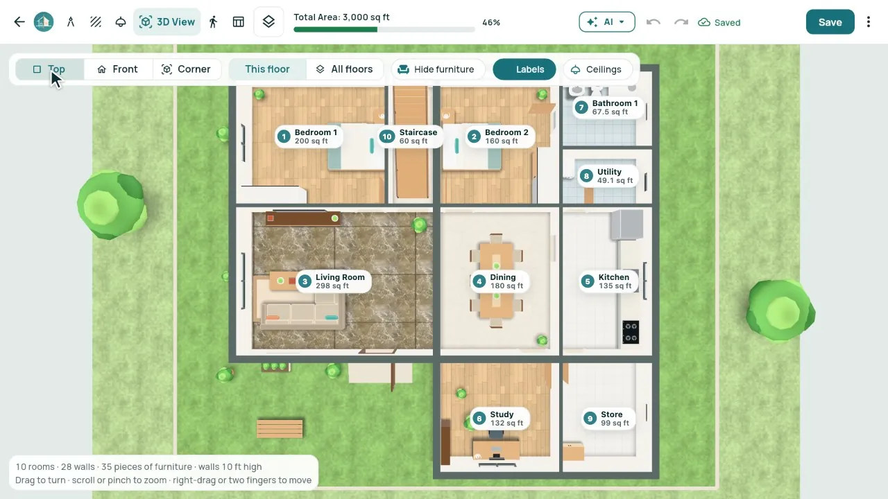 From the top: the plan in 3D.