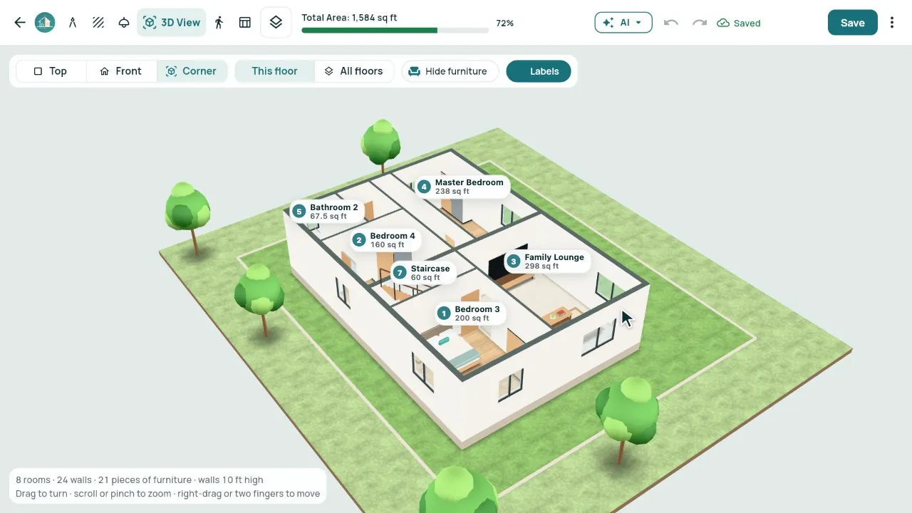 The first floor in 3D.