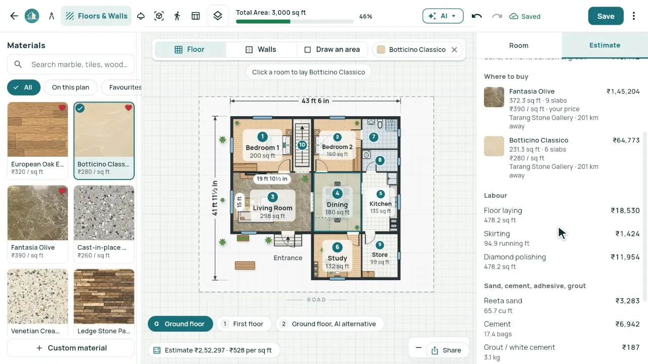 The estimate: the total and the price per sq ft.