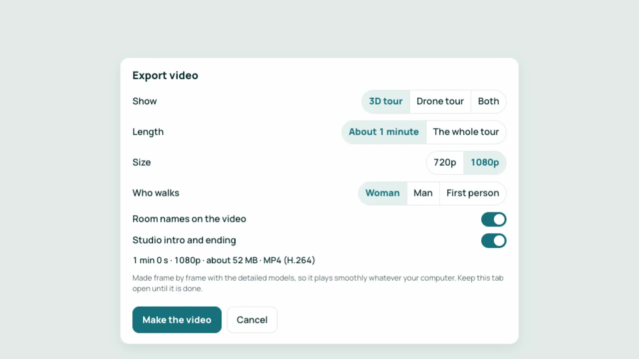 Export video: what to show, how long, the size and who walks.