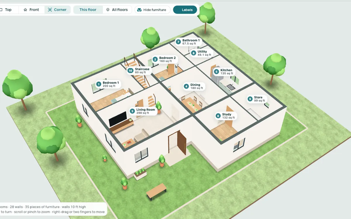 A richer 3D view with room labels