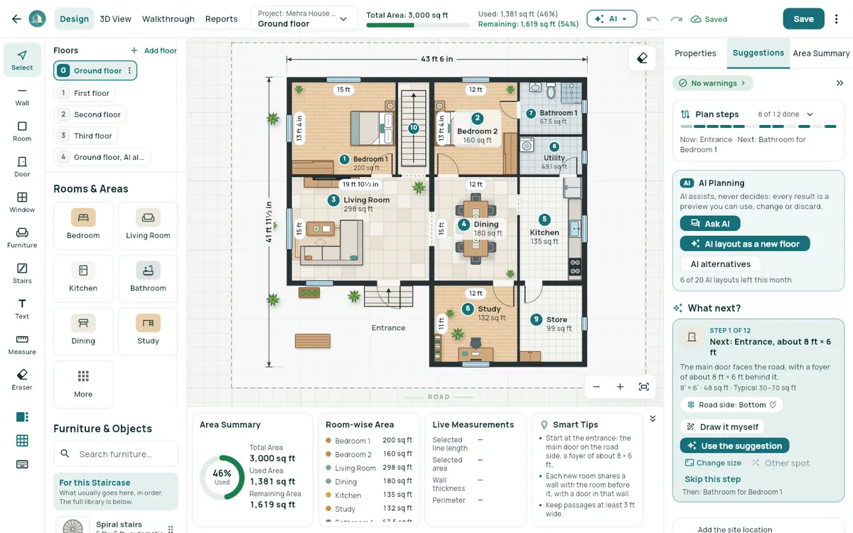 Smart Planning: draw a floor plan